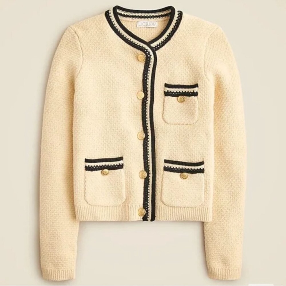 J. Crew Cream Contrast Trim Cardigan with gold Buttons* NWT - Picture 3 of 9